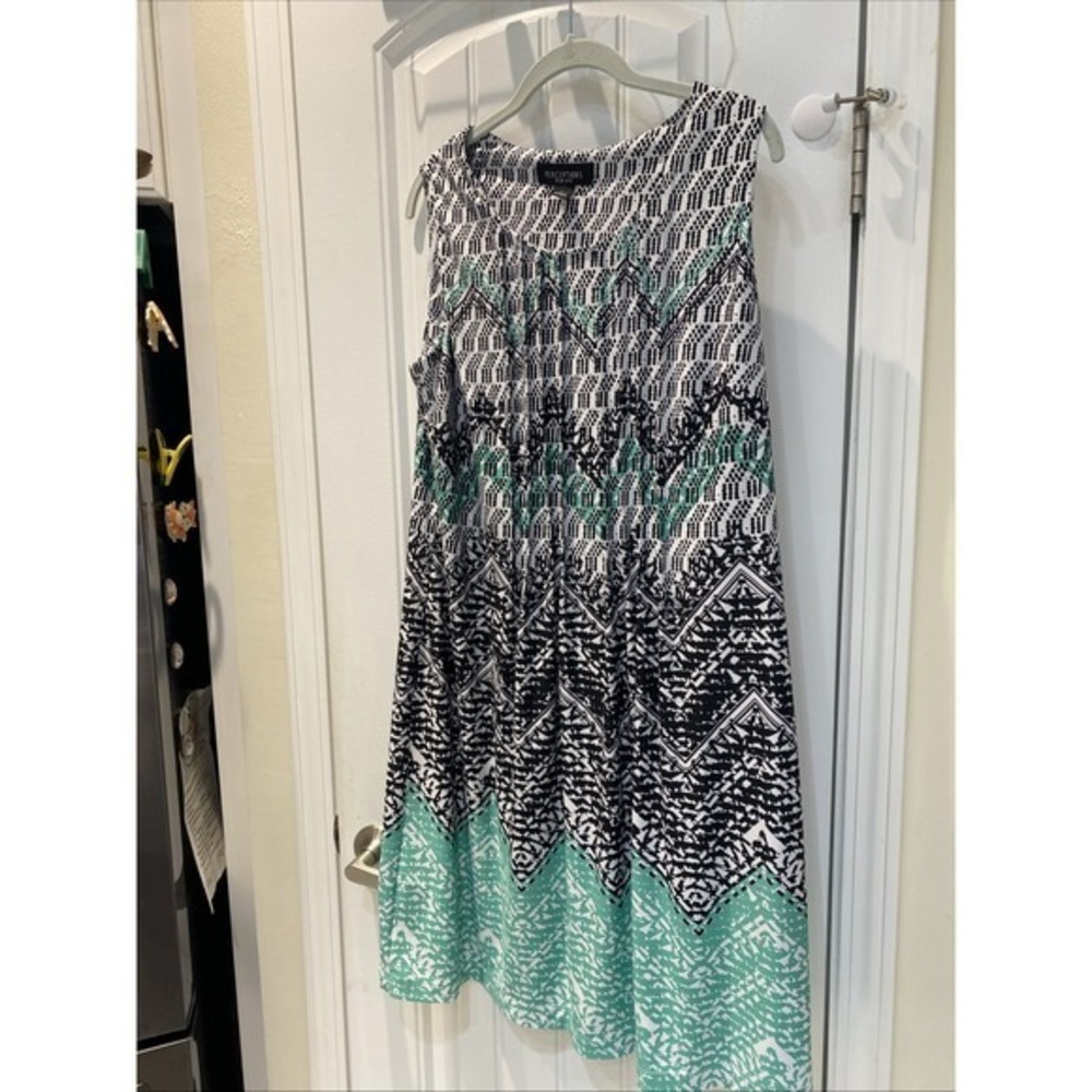 Perceptions NY Women's Dress Geo Print, Black/White/Green Size Large  ‎  527